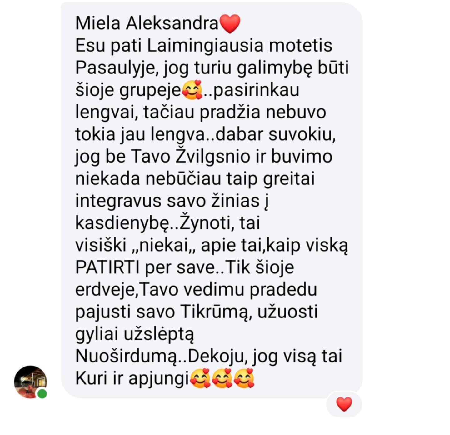 Grupės narės atsiliepimas apie transformaciją bendruomenėje