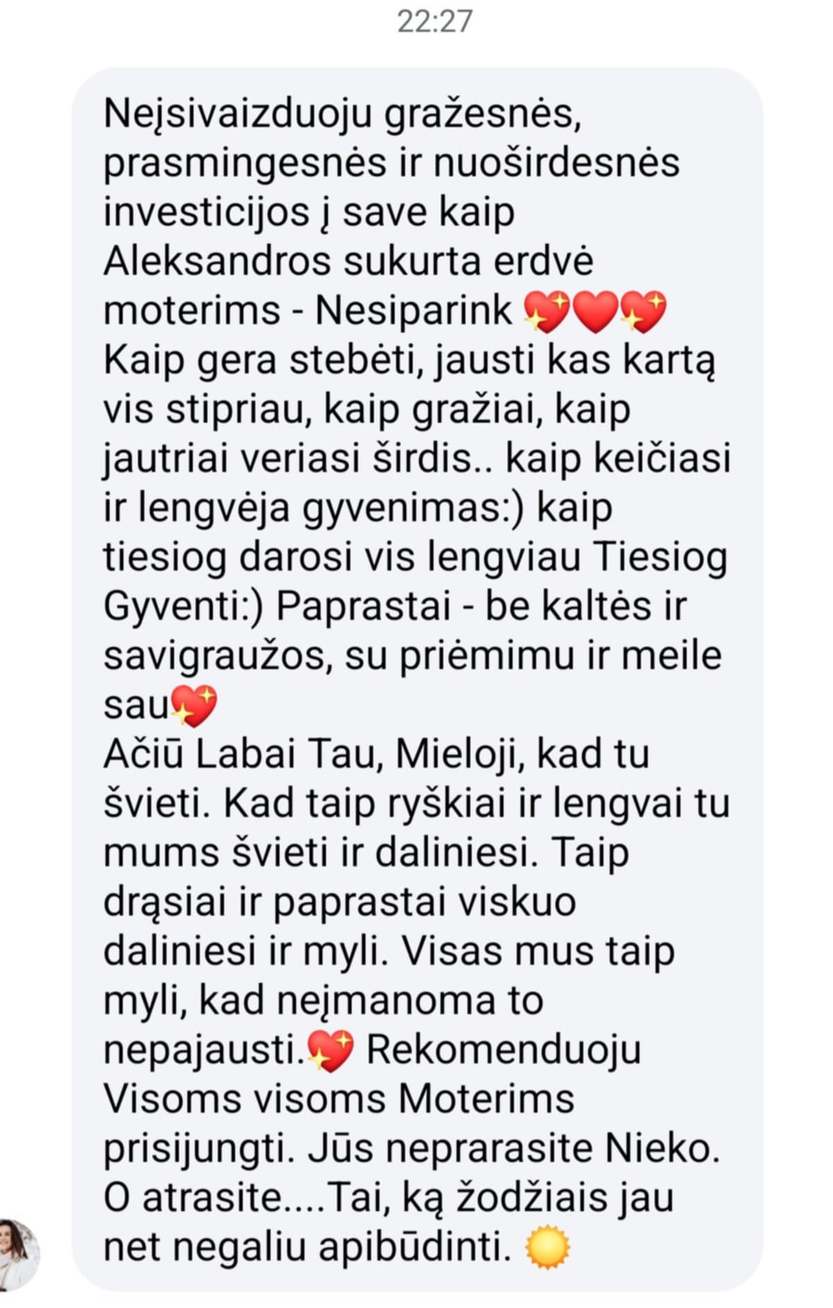 Grupės narės atsiliepimas apie augimą