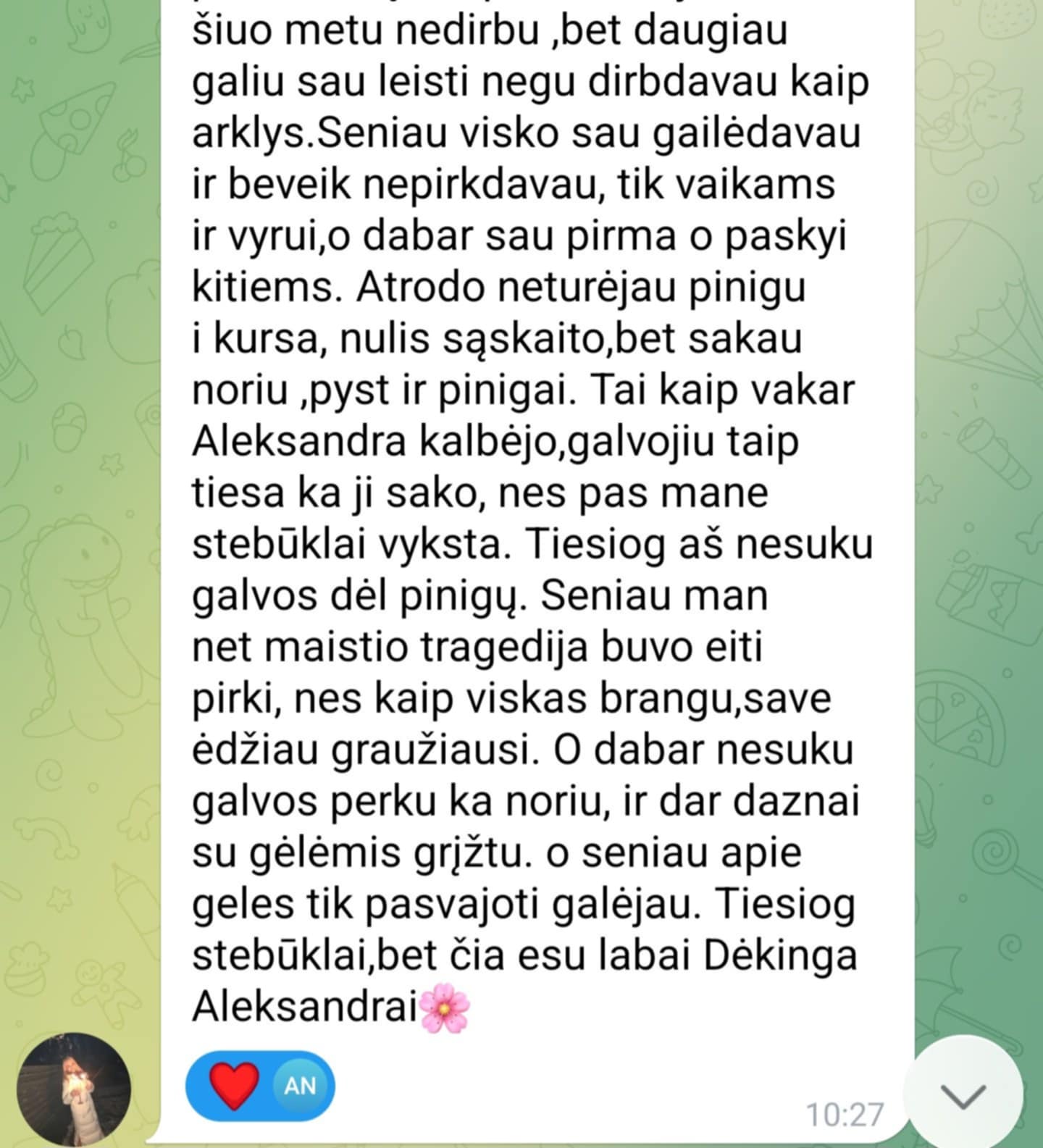 Grupės narės atsiliepimas apie sesijas